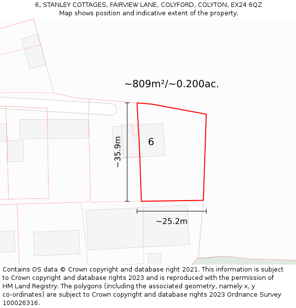 6, STANLEY COTTAGES, FAIRVIEW LANE, COLYFORD, COLYTON, EX24 6QZ: Plot and title map