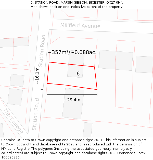 6, STATION ROAD, MARSH GIBBON, BICESTER, OX27 0HN: Plot and title map