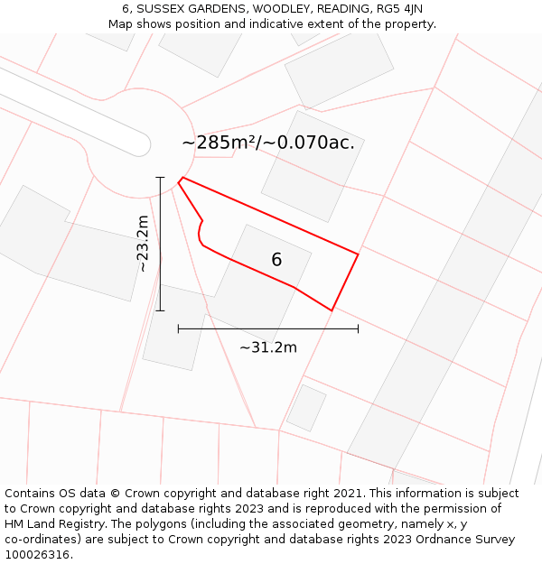 6, SUSSEX GARDENS, WOODLEY, READING, RG5 4JN: Plot and title map