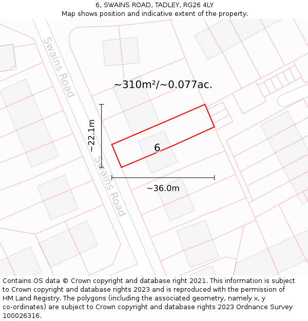 6, SWAINS ROAD, TADLEY, RG26 4LY: Plot and title map