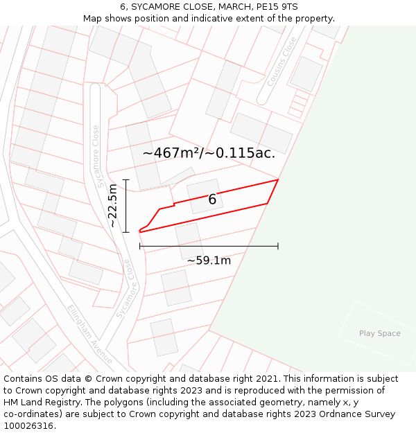 6, SYCAMORE CLOSE, MARCH, PE15 9TS: Plot and title map