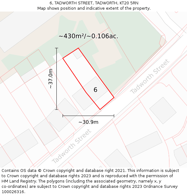 6, TADWORTH STREET, TADWORTH, KT20 5RN: Plot and title map