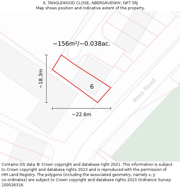 6, TANGLEWOOD CLOSE, ABERGAVENNY, NP7 5RJ: Plot and title map