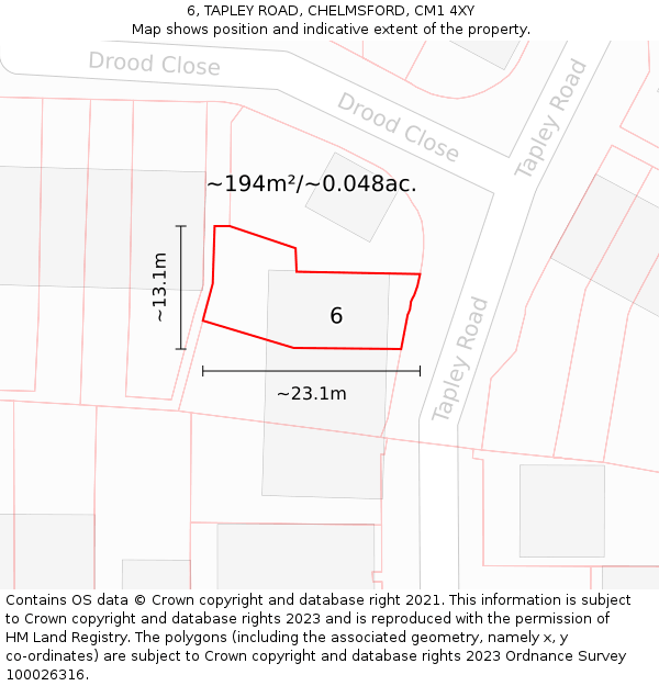 6, TAPLEY ROAD, CHELMSFORD, CM1 4XY: Plot and title map