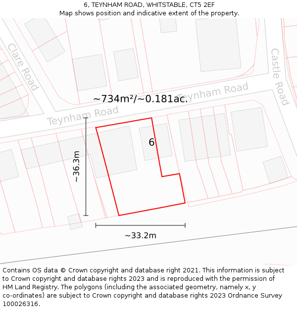 6, TEYNHAM ROAD, WHITSTABLE, CT5 2EF: Plot and title map