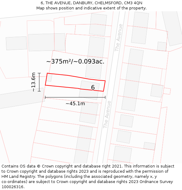 6, THE AVENUE, DANBURY, CHELMSFORD, CM3 4QN: Plot and title map