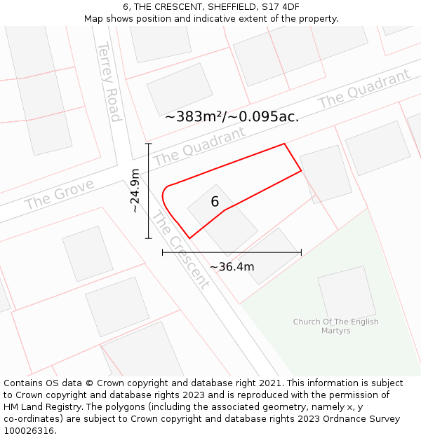 6, THE CRESCENT, SHEFFIELD, S17 4DF: Plot and title map