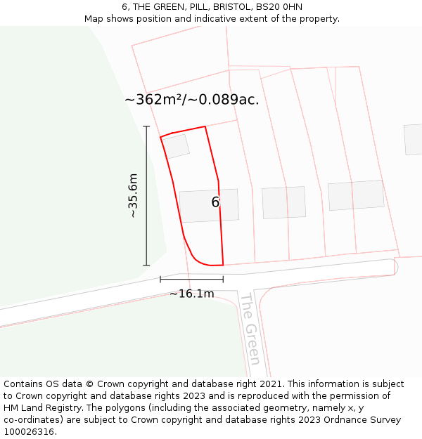 6, THE GREEN, PILL, BRISTOL, BS20 0HN: Plot and title map