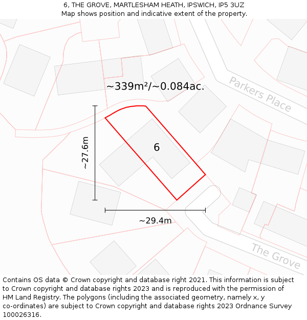 6, THE GROVE, MARTLESHAM HEATH, IPSWICH, IP5 3UZ: Plot and title map