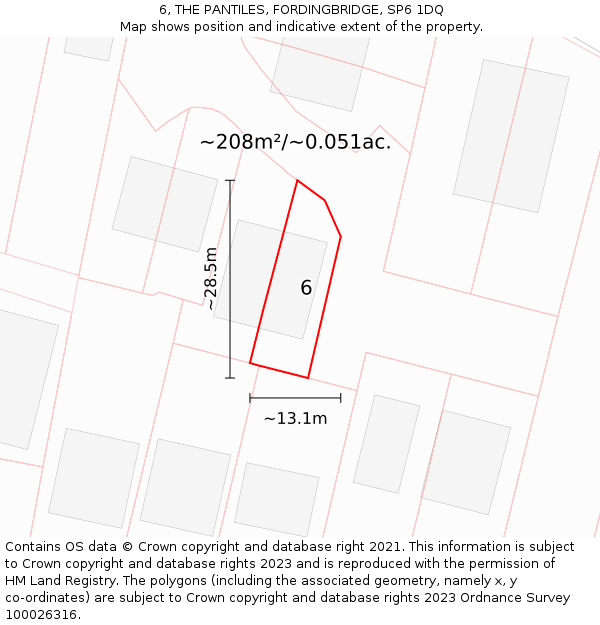 6, THE PANTILES, FORDINGBRIDGE, SP6 1DQ: Plot and title map