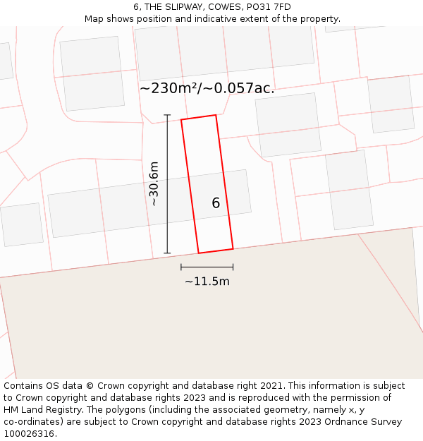 6, THE SLIPWAY, COWES, PO31 7FD: Plot and title map