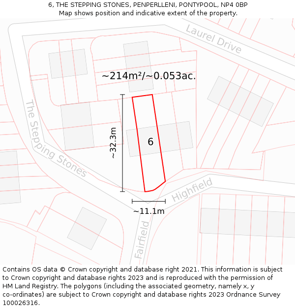 6, THE STEPPING STONES, PENPERLLENI, PONTYPOOL, NP4 0BP: Plot and title map