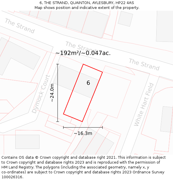 6, THE STRAND, QUAINTON, AYLESBURY, HP22 4AS: Plot and title map