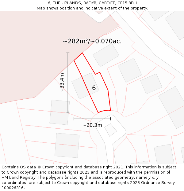 6, THE UPLANDS, RADYR, CARDIFF, CF15 8BH: Plot and title map