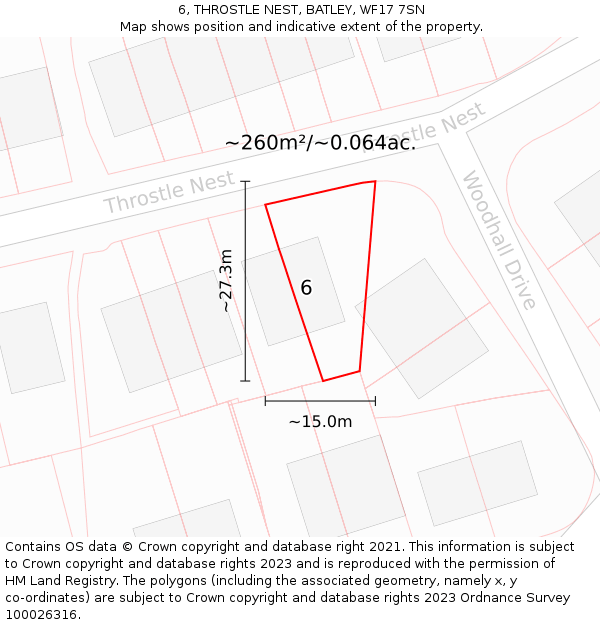 6, THROSTLE NEST, BATLEY, WF17 7SN: Plot and title map