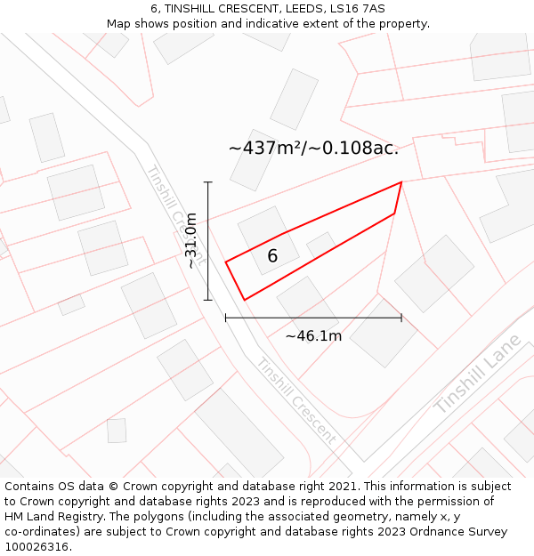 6, TINSHILL CRESCENT, LEEDS, LS16 7AS: Plot and title map