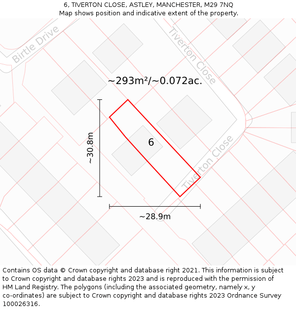 6, TIVERTON CLOSE, ASTLEY, MANCHESTER, M29 7NQ: Plot and title map