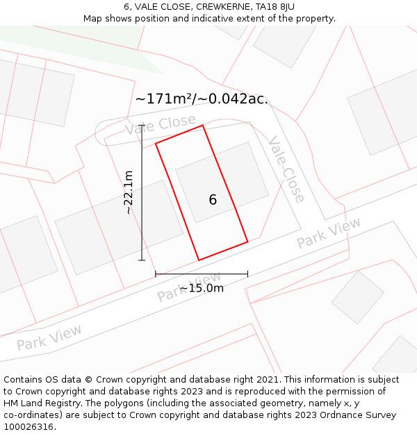 6, VALE CLOSE, CREWKERNE, TA18 8JU: Plot and title map