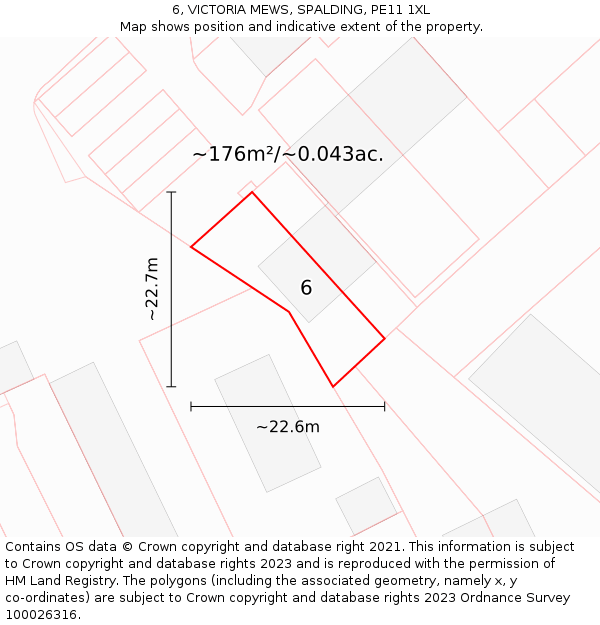 6, VICTORIA MEWS, SPALDING, PE11 1XL: Plot and title map