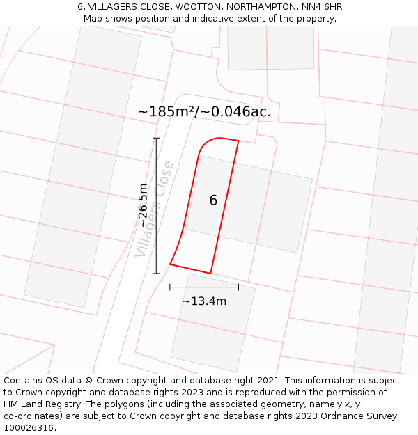 6, VILLAGERS CLOSE, WOOTTON, NORTHAMPTON, NN4 6HR: Plot and title map