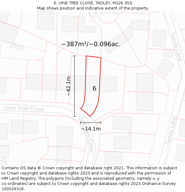 6, VINE TREE CLOSE, TADLEY, RG26 3SS: Plot and title map