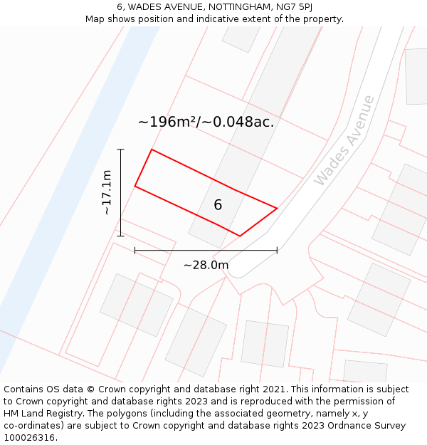 6, WADES AVENUE, NOTTINGHAM, NG7 5PJ: Plot and title map