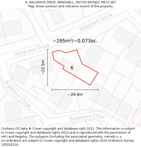 6, WALGRAVE DRIVE, BRADWELL, MILTON KEYNES, MK13 9ET: Plot and title map