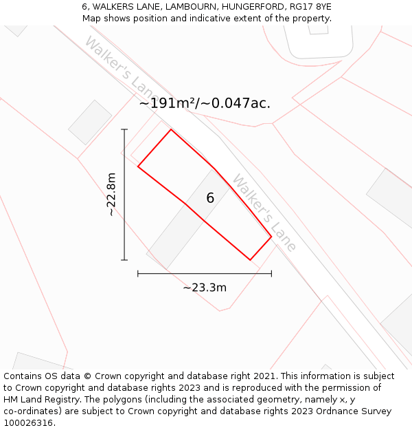 6, WALKERS LANE, LAMBOURN, HUNGERFORD, RG17 8YE: Plot and title map