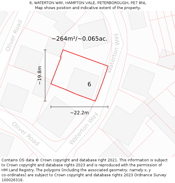 6, WATERTON WAY, HAMPTON VALE, PETERBOROUGH, PE7 8NL: Plot and title map