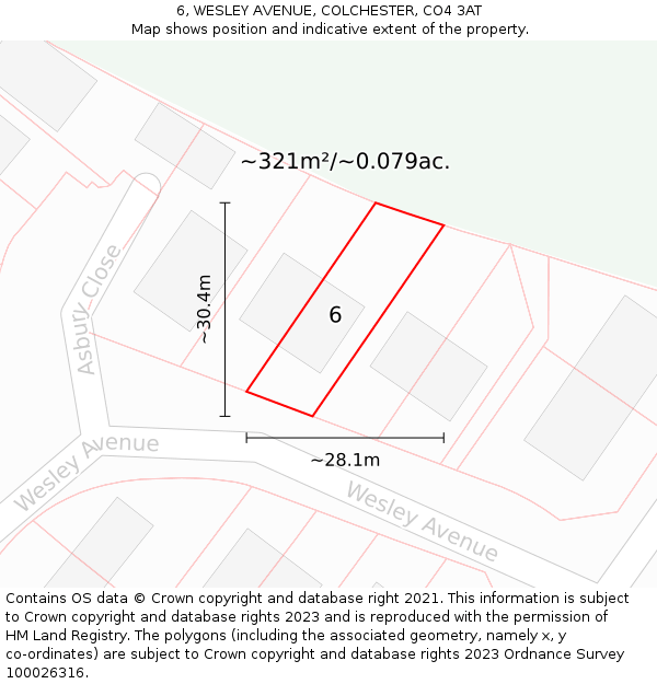 6, WESLEY AVENUE, COLCHESTER, CO4 3AT: Plot and title map