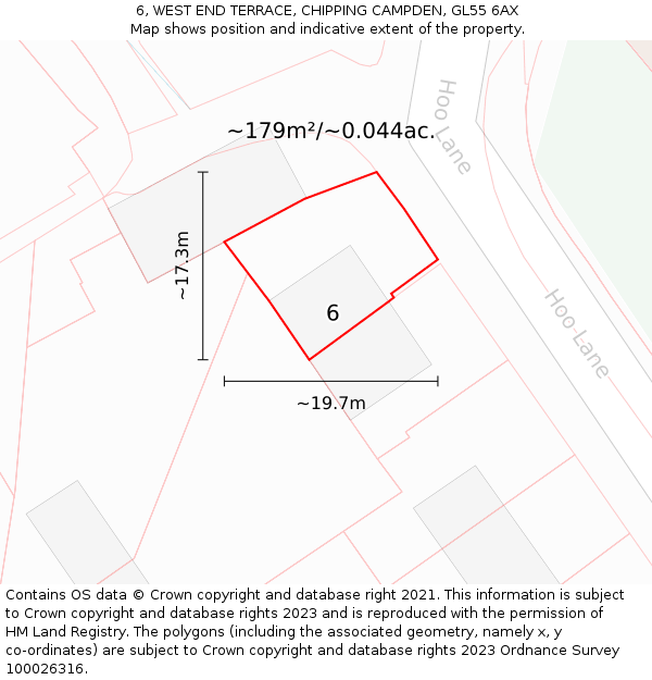 6, WEST END TERRACE, CHIPPING CAMPDEN, GL55 6AX: Plot and title map