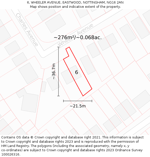 6, WHEELER AVENUE, EASTWOOD, NOTTINGHAM, NG16 2AN: Plot and title map