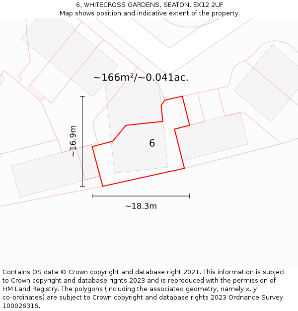 6, WHITECROSS GARDENS, SEATON, EX12 2UF: Plot and title map