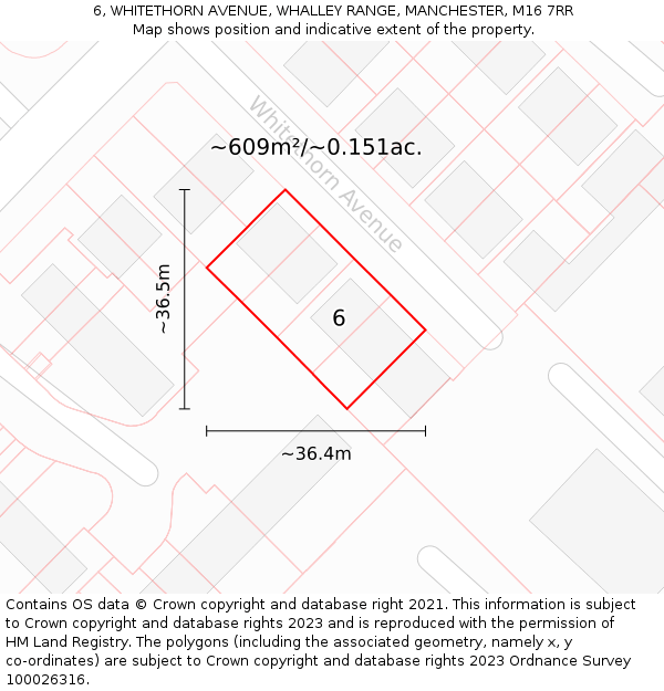 6, WHITETHORN AVENUE, WHALLEY RANGE, MANCHESTER, M16 7RR: Plot and title map