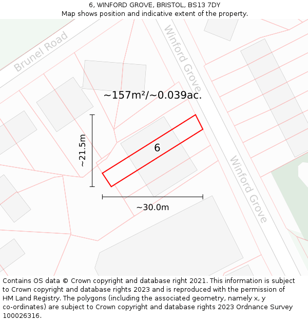 6, WINFORD GROVE, BRISTOL, BS13 7DY: Plot and title map