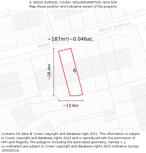 6, WOOD AVENUE, COVEN, WOLVERHAMPTON, WV9 5DP: Plot and title map