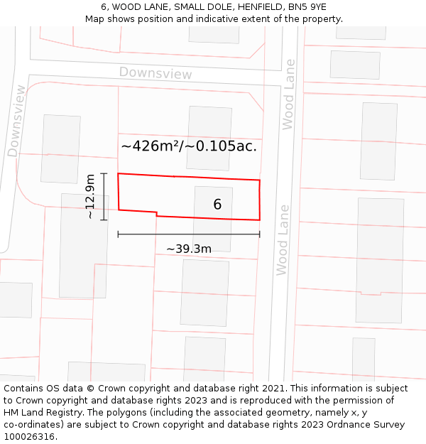 6, WOOD LANE, SMALL DOLE, HENFIELD, BN5 9YE: Plot and title map