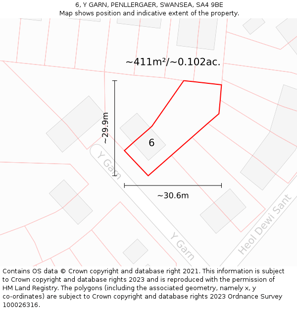 6, Y GARN, PENLLERGAER, SWANSEA, SA4 9BE: Plot and title map