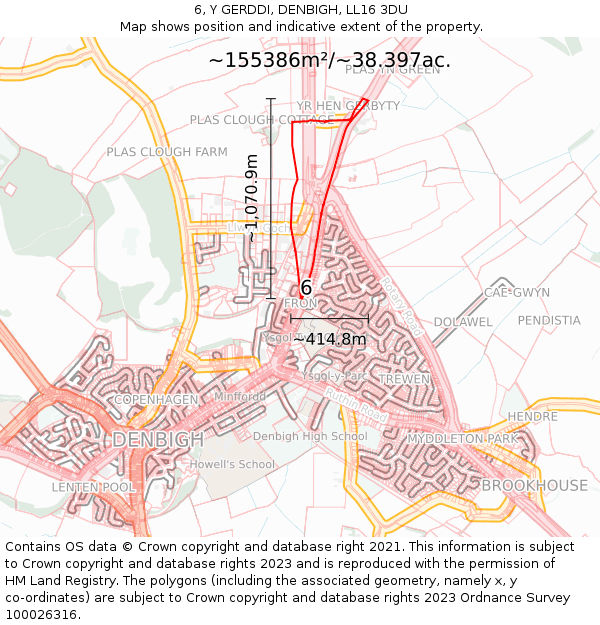 6, Y GERDDI, DENBIGH, LL16 3DU: Plot and title map