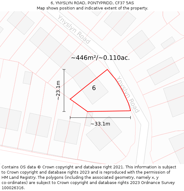 6, YNYSLYN ROAD, PONTYPRIDD, CF37 5AS: Plot and title map