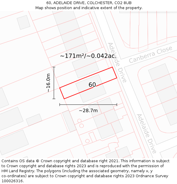 60, ADELAIDE DRIVE, COLCHESTER, CO2 8UB: Plot and title map