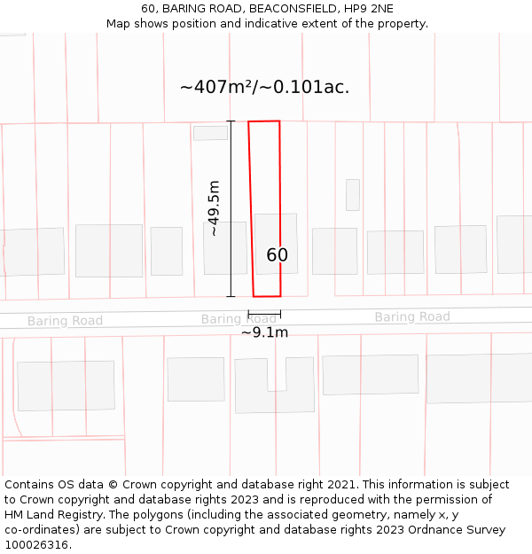 60, BARING ROAD, BEACONSFIELD, HP9 2NE: Plot and title map