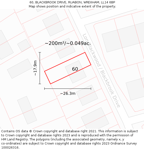 60, BLACKBROOK DRIVE, RUABON, WREXHAM, LL14 6BP: Plot and title map