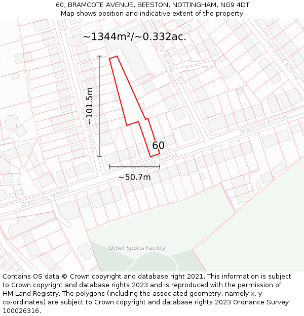 60, BRAMCOTE AVENUE, BEESTON, NOTTINGHAM, NG9 4DT: Plot and title map