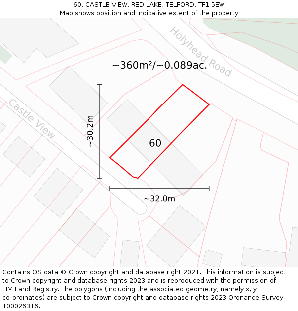 60, CASTLE VIEW, RED LAKE, TELFORD, TF1 5EW: Plot and title map