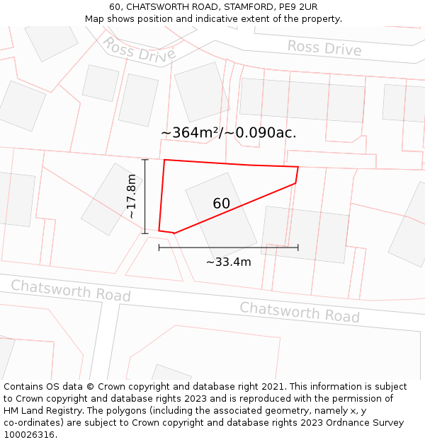 60, CHATSWORTH ROAD, STAMFORD, PE9 2UR: Plot and title map