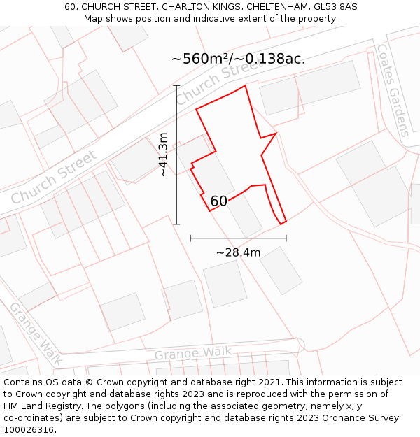 60, CHURCH STREET, CHARLTON KINGS, CHELTENHAM, GL53 8AS: Plot and title map