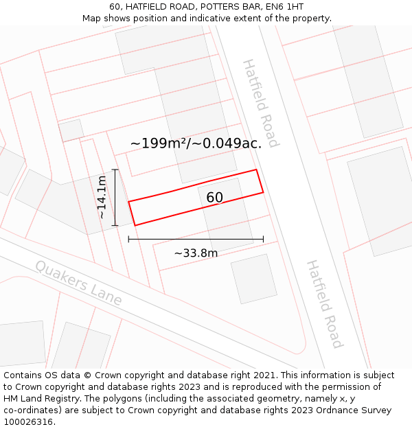 60, HATFIELD ROAD, POTTERS BAR, EN6 1HT: Plot and title map