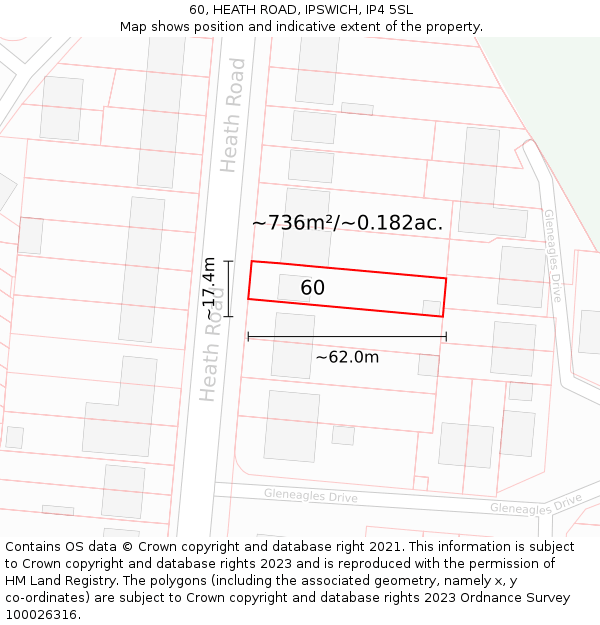 60, HEATH ROAD, IPSWICH, IP4 5SL: Plot and title map