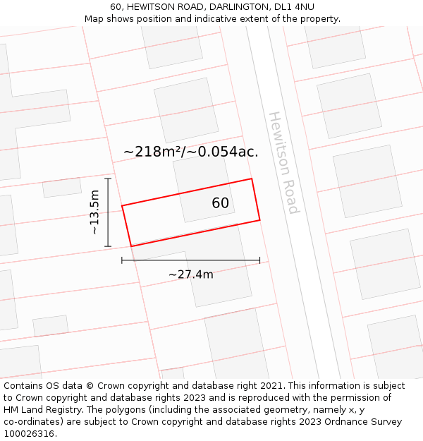 60, HEWITSON ROAD, DARLINGTON, DL1 4NU: Plot and title map